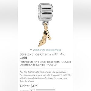 Pandora retired Stiletto Shoe Charm with 14K Gold